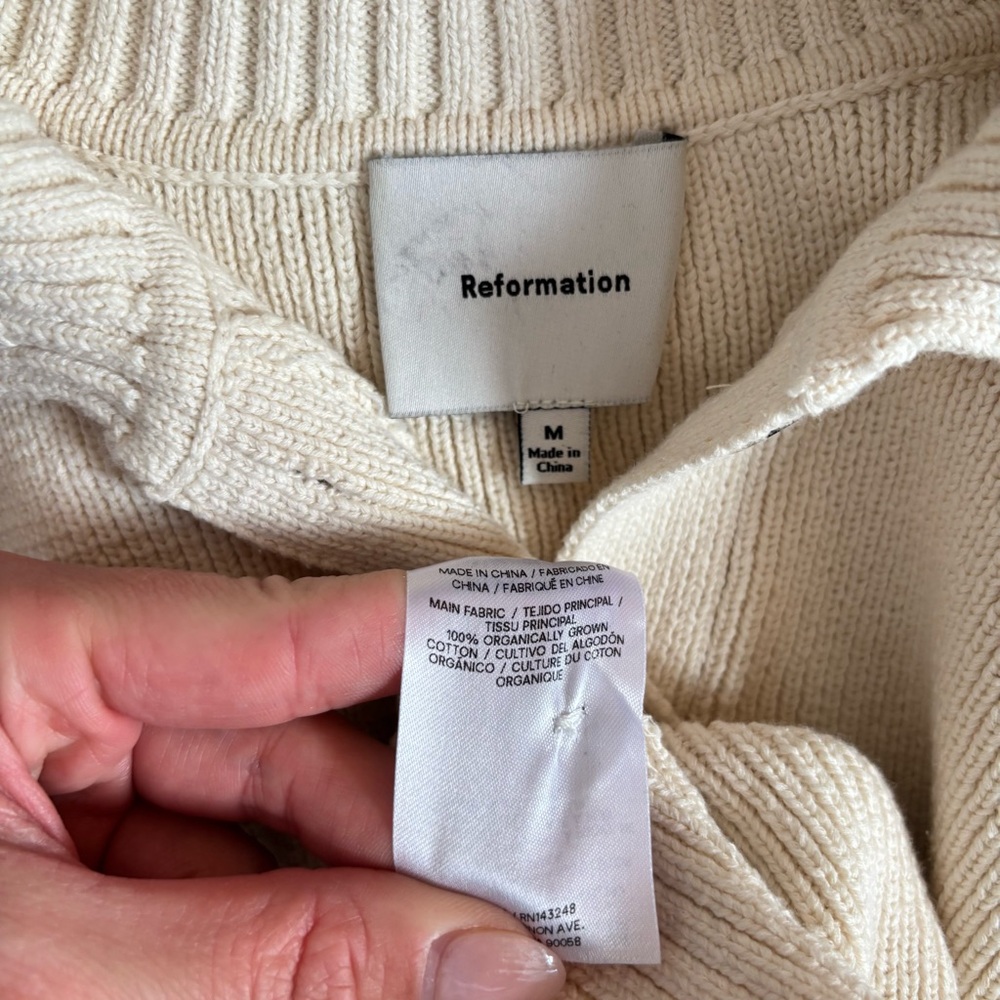 Reformation Brooklyn Organic Cotton Sweater Polo Thick Knit Pullover Cream - Picture 8 of 8